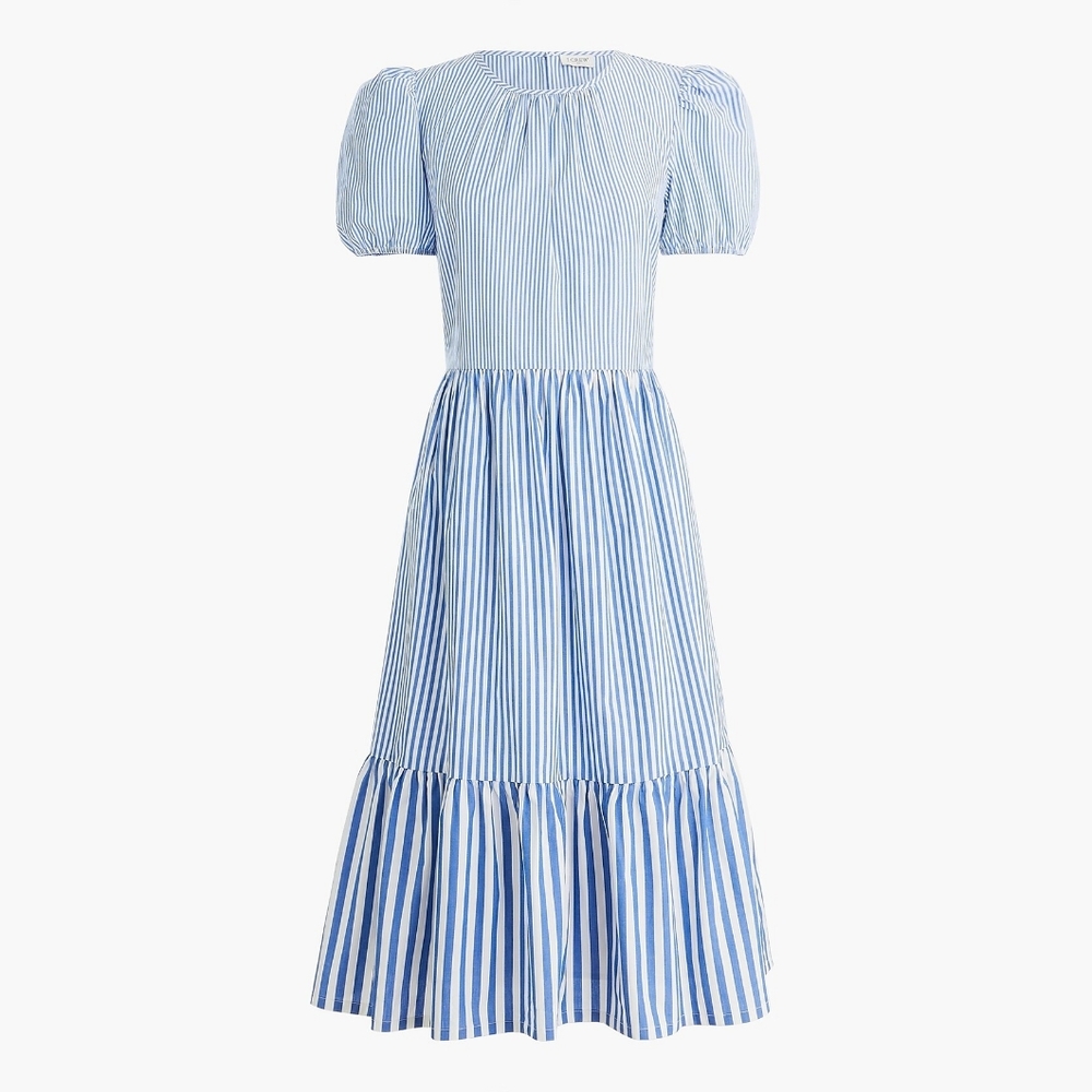 J.Crew Cotton-Blend Poplin Puff-sleeve tiered Midi Dress